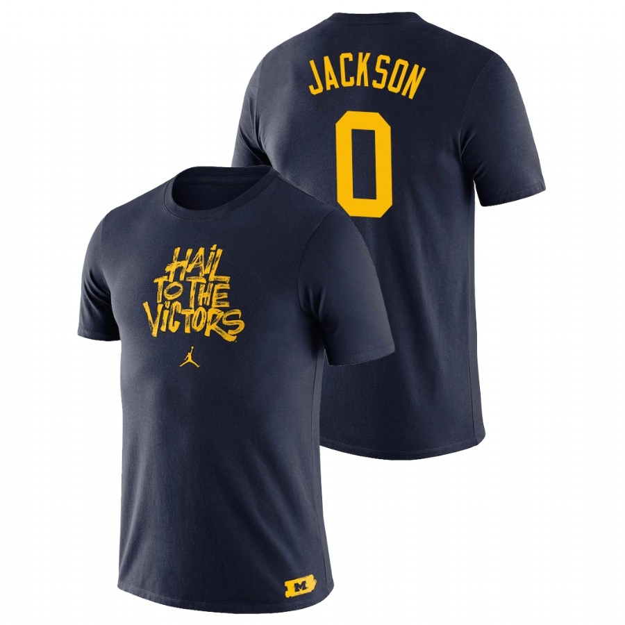 Michigan Wolverines Men's NCAA Giles Jackson #0 Navy Brush Phrase College Football T-Shirt MQV8149LS